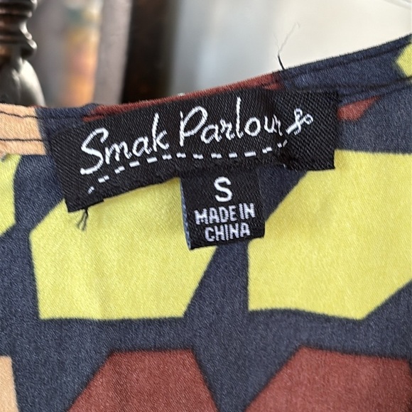 Brand New Unique Vintage Smak Parlour Brown Yellow Geometric 70s Mod Dress - Picture 3 of 15